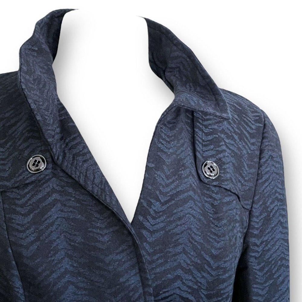 Nina McLemore Womens Blazer Jacket Sz 8 Blue Black Wool Animal Print Belted - Picture 6 of 10
